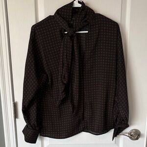 Banana Republic Dark Patterned Blouse with Tie-Neck